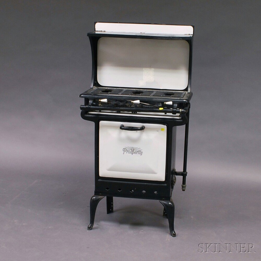 Appraisal: Prosperity White- and Black-painted Stove and Small Thermometer ht wd