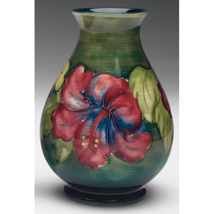 Appraisal: Moorcroft vase hibiscus design paper label ''w x ''h