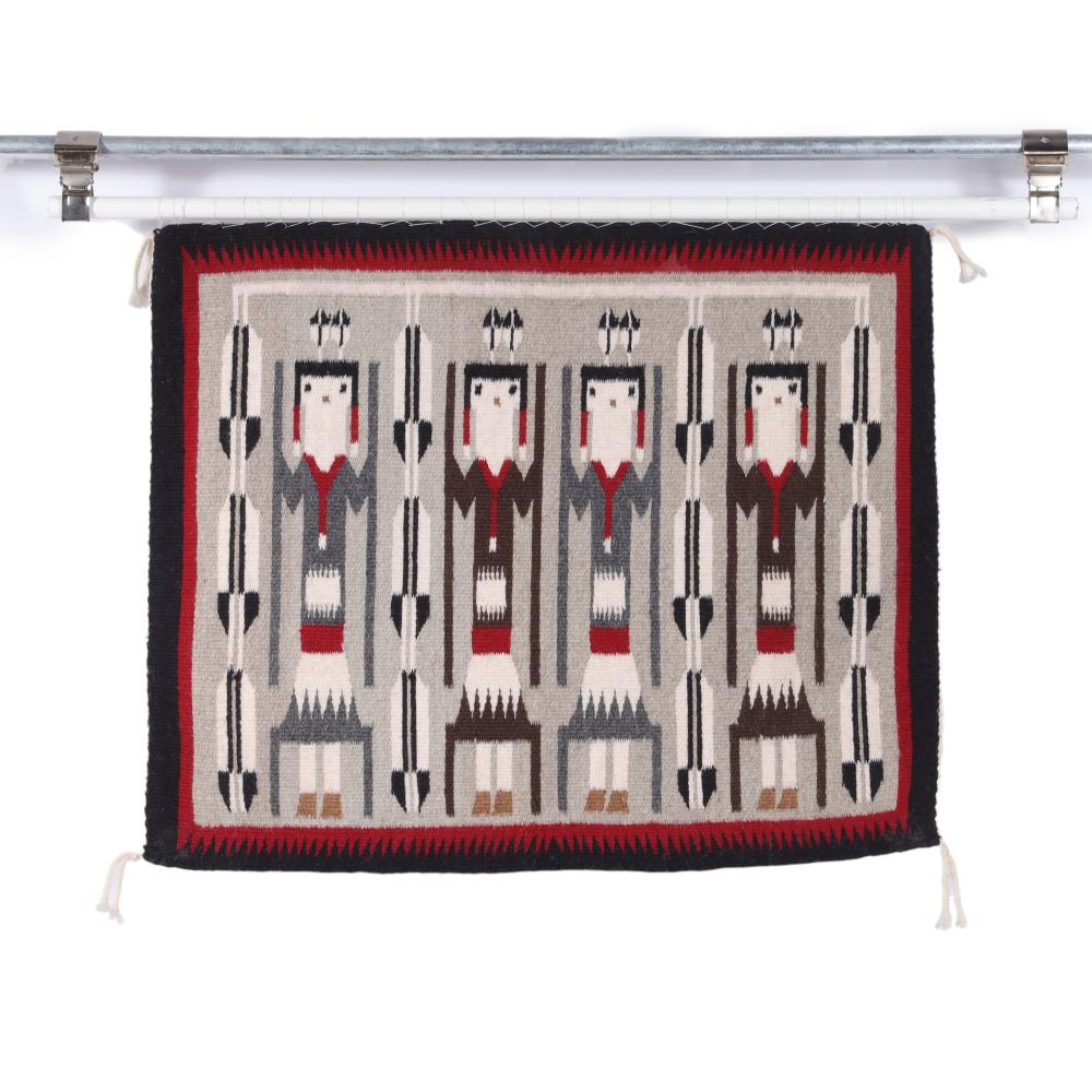 Appraisal: NAVAJO YEI WEAVING WITH FOUR FIGURES AND FEATHERS X Navajo