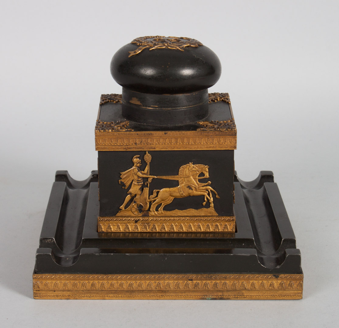 Appraisal: Continental probably French inkwell square inkwell with gilt-metal classical relief