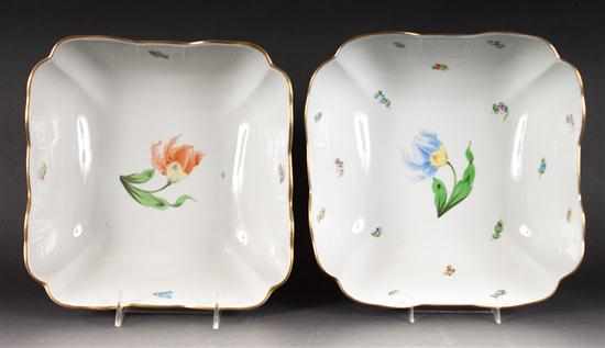 Appraisal: Pair of Herend floral decorated porcelain cut corner bowls in