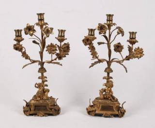 Appraisal: PAIR OF FRENCH GILT BRONZE LIGHT CANDELABRA HAVING SURMOUNTS OF