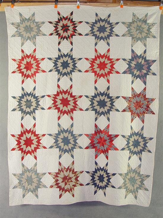 Appraisal: Star Pattern Summer Quilt Circa Hand-quilted lightweight quilt with star