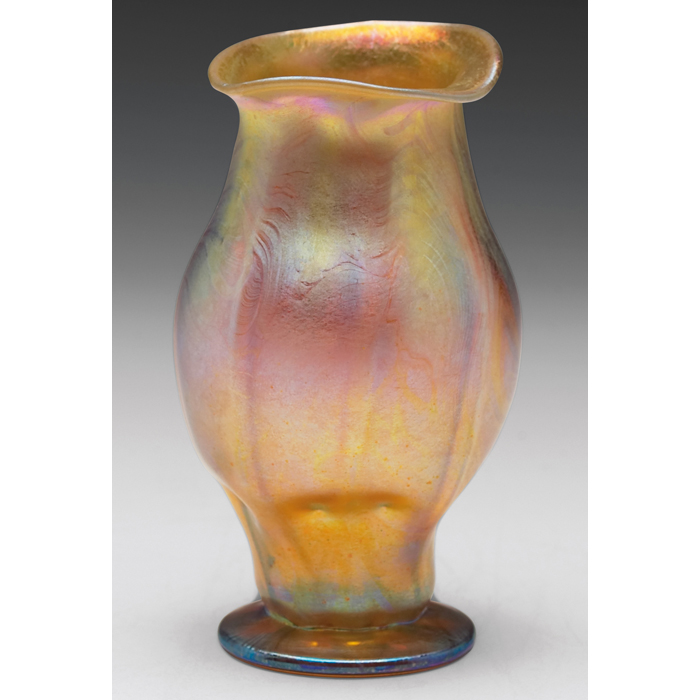 Appraisal: L C Tiffany vase footed organic shape in iridescent gold