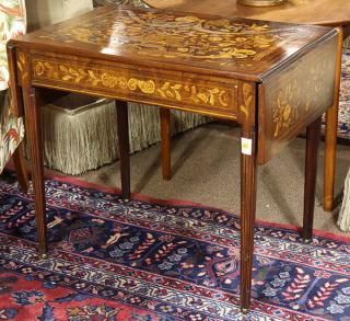 Appraisal: Dutch marquetry inlaid drop leaf table Dutch marquetry inlaid drop