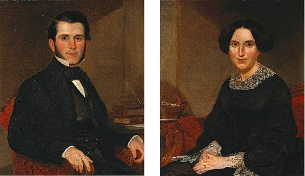 Appraisal: Pair of portraits of lady and gentleman oil on canvas