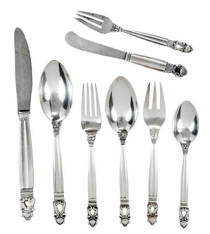 Appraisal: Georg Jensen Acorn Sterling Flatware Pieces Denmark th century including