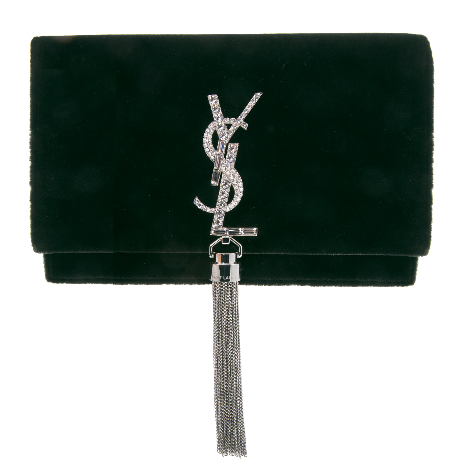 Appraisal: A SAINT LAURENT CRYSTAL KATE CLUTCH A green velvet Saint