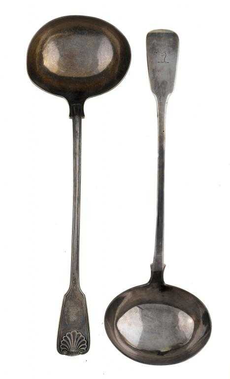 Appraisal: TWO VICTORIAN SOUP LADLES Fiddle and Fiddle Thread and Shell