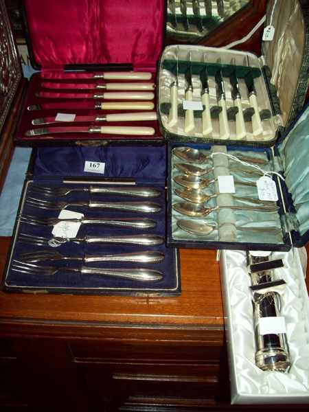 Appraisal: A COLLECTION OF BONE HANDLED KNIVES FORKS AND SPOONS IN