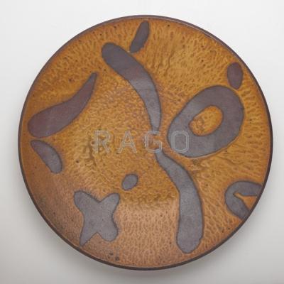 Appraisal: KURT WEISER b Massive glazed ceramic charger with abstract design