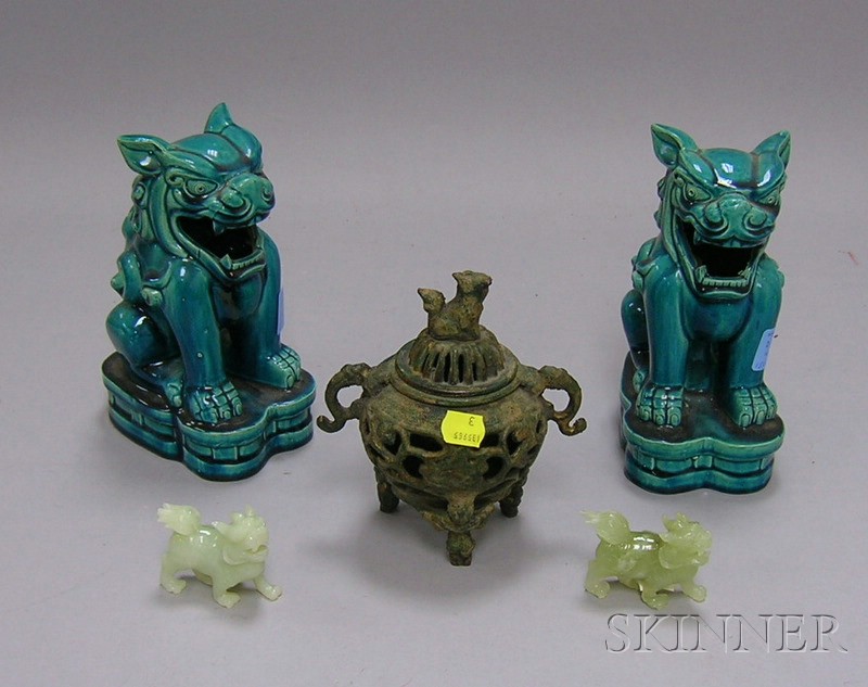 Appraisal: Five Assorted Asian Articles a pair of turquoise glazed pottery