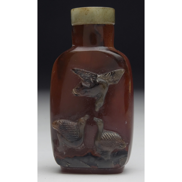 Appraisal: th century snuff bottle rectangular shape in agate with carved