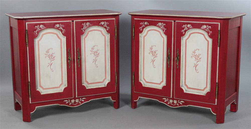 Appraisal: BODART PAIR OF FRENCH PROVINCIAL STYLE RED PAINTED SIDE CABINETS