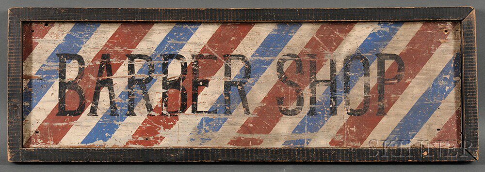 Appraisal: Painted BARBER SHOP Trade Sign America early th century the