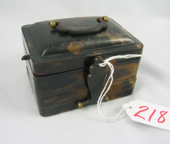 Appraisal: A TORTOISE SHELL MINIATURE RING BOX two-tier with lift-top lid