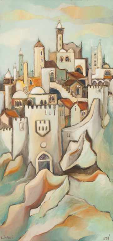 Appraisal: Dan Livni Israeli b City on the Rock oil on