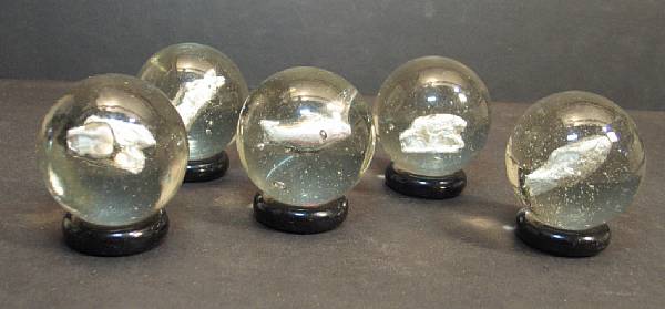 Appraisal: Five Sulphide Marbles Handmade sulphide marbles depicting various animals usual