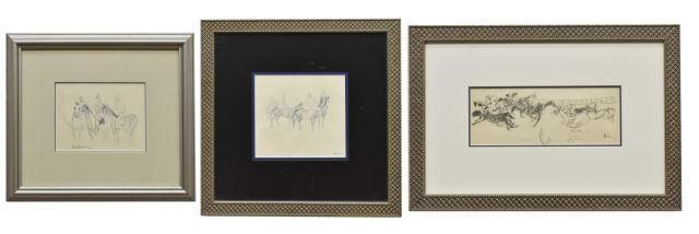 Appraisal: lot of Framed drawings on paper Jockeys signed Likan Gustav