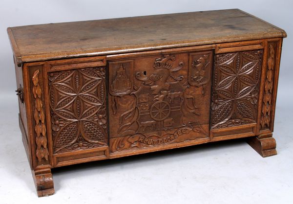 Appraisal: th Century Italian or continental hand-carved walnut cassone h x