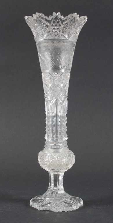 Appraisal: German etched cut glass trumpet vase late th century in