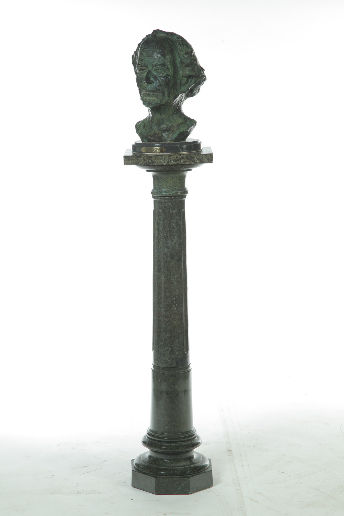 Appraisal: BRONZE SCULPTURE OF GUSTAV MAHLER ON GREEN MARBLE PEDESTAL European