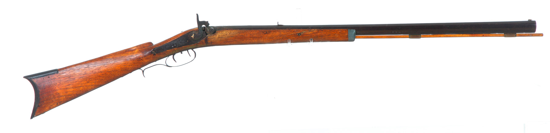 Appraisal: HALF STOCK PERCUSSION RIFLE American th century Half stock walnut