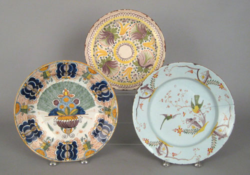 Appraisal: Three Delft polychrome decorated chargers mid th c dia dia