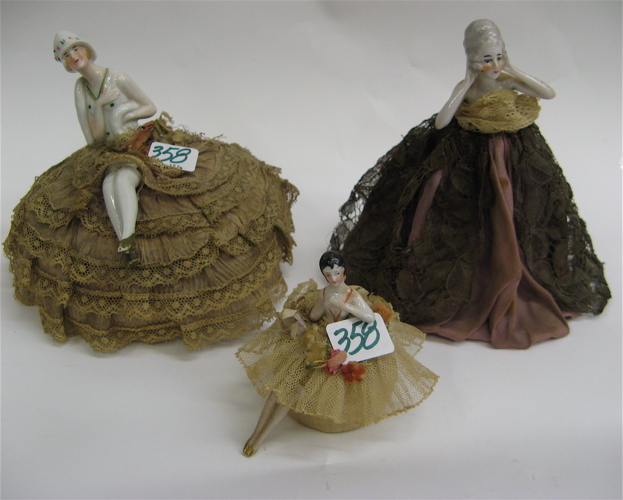 Appraisal: GROUP OF GLAZED PORCELAIN HALF DOLLS with original costumes The