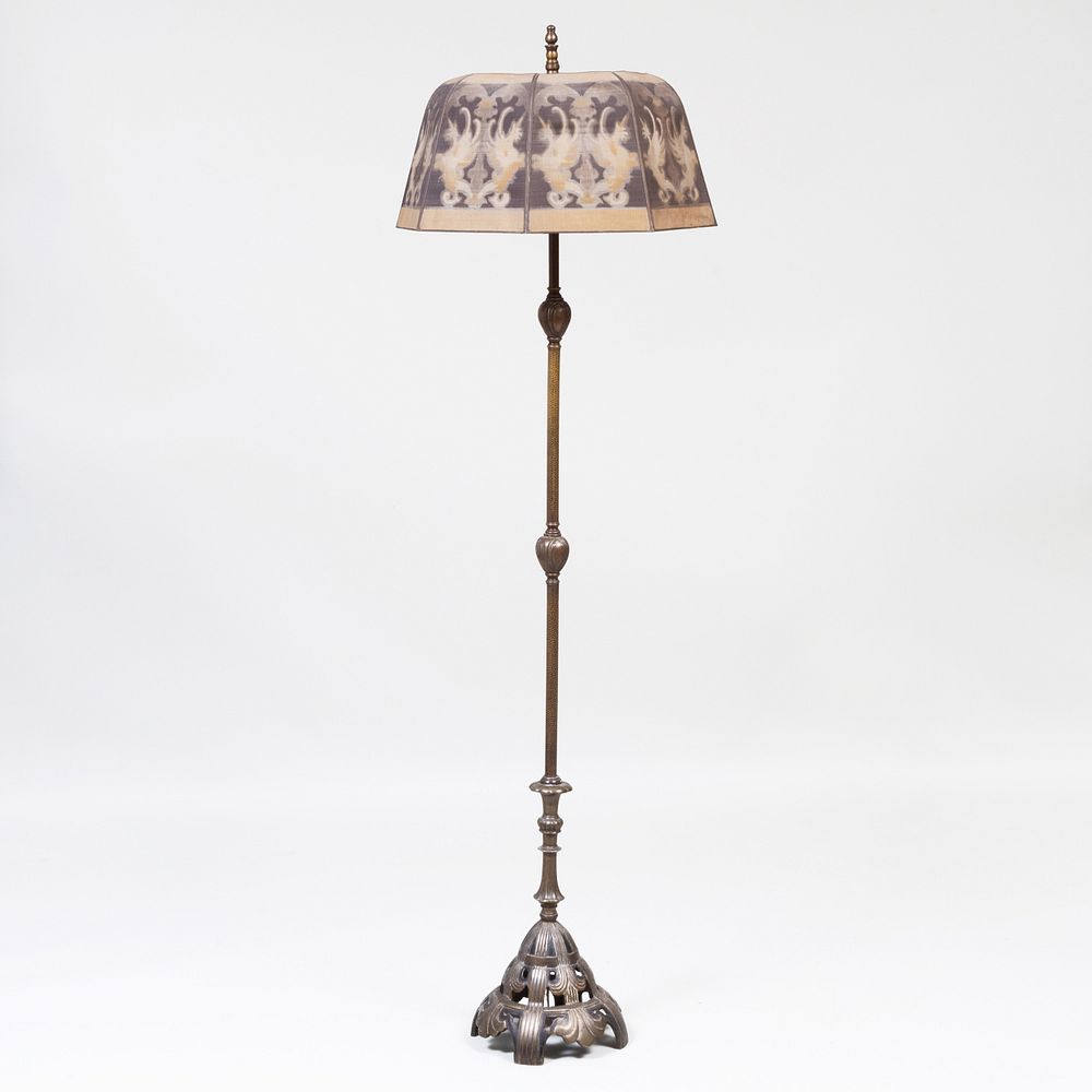 Appraisal: American Brass Floor Lamp with a Stenciled Shade ft in