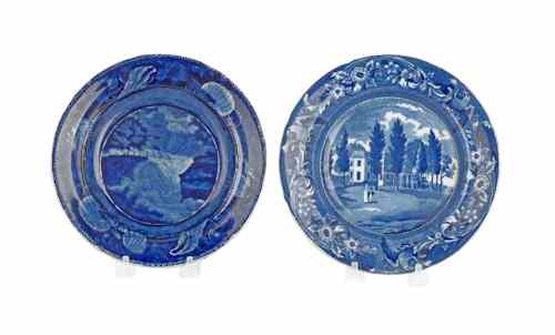 Appraisal: Two historical blue Staffordshire plates th c depicting Hoboken in