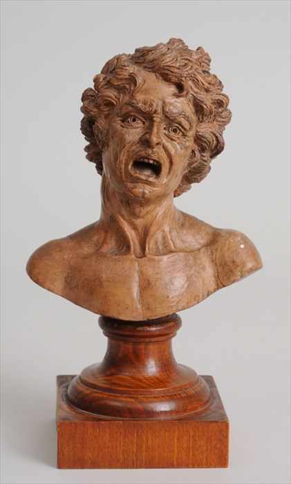 Appraisal: NETHERLANDISH TERRACOTTA BUST OF A MAN YELLING Modeled with curly