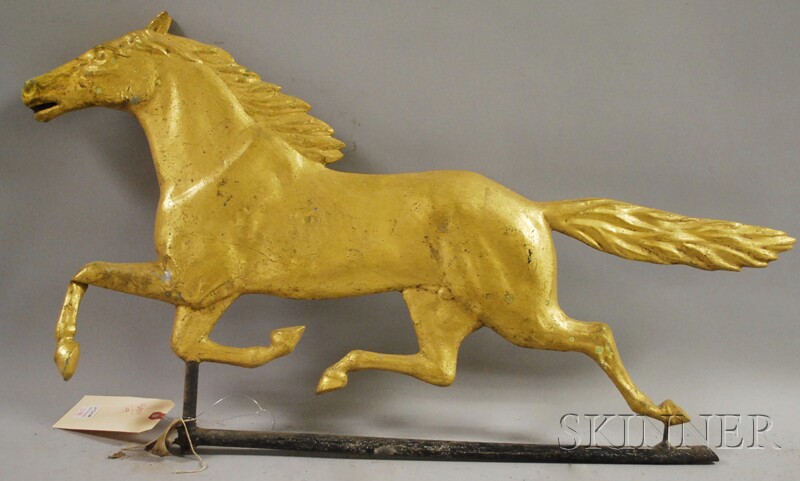 Appraisal: Gilt Molded Copper Running Horse Weather Vane leg bent figure