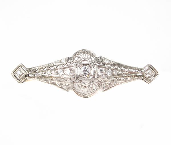 Appraisal: A diamond and platinum art deco brooch some diamonds chipped