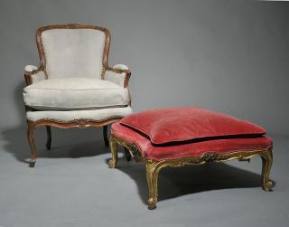 Appraisal: Period French LouisXV Bergere and Ottoman Period French LouisXV bergere