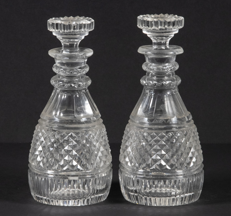 Appraisal: PR ANGLO-IRISH CUT CRYSTAL DECANTERS Pair of Early th c