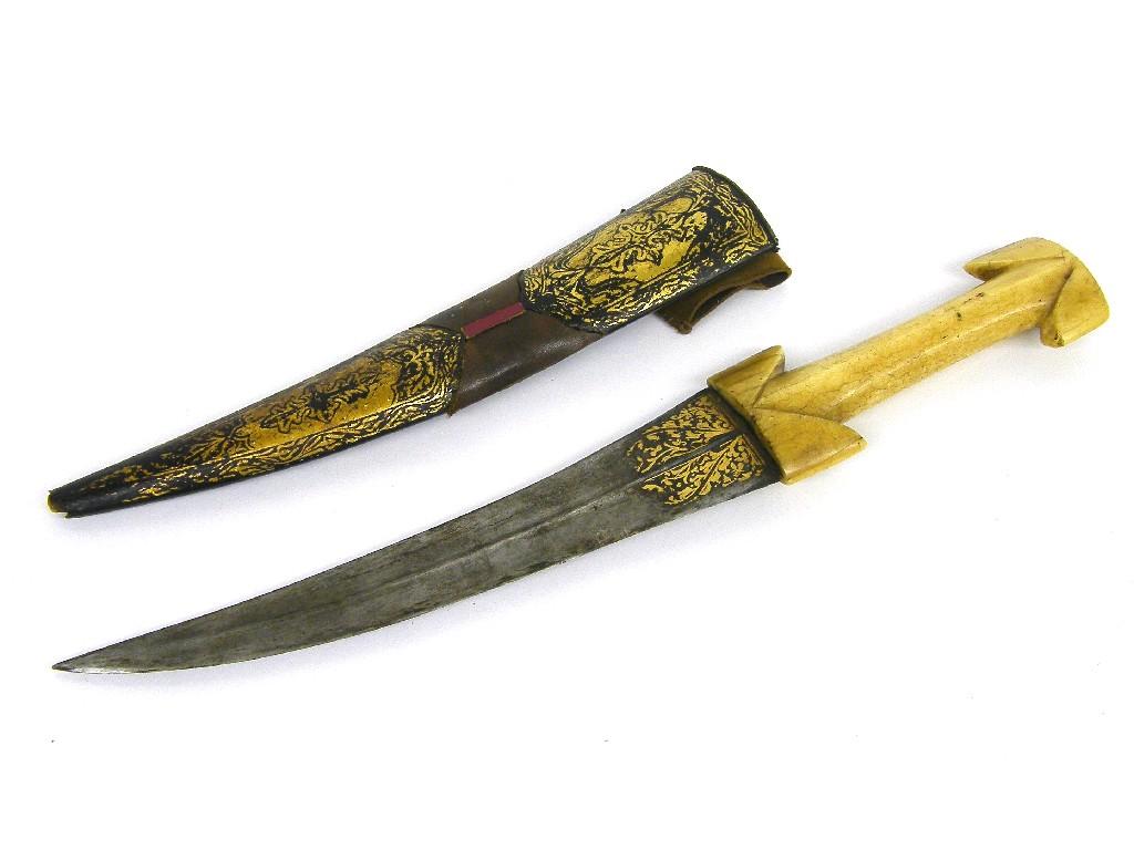 Appraisal: Interesting th century Eastern dagger with floral gilded curved steel