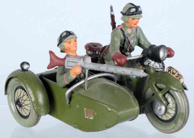 Appraisal: Elastolin cm German Motorcycle Sidecar Tinplate sidecar with machine gun