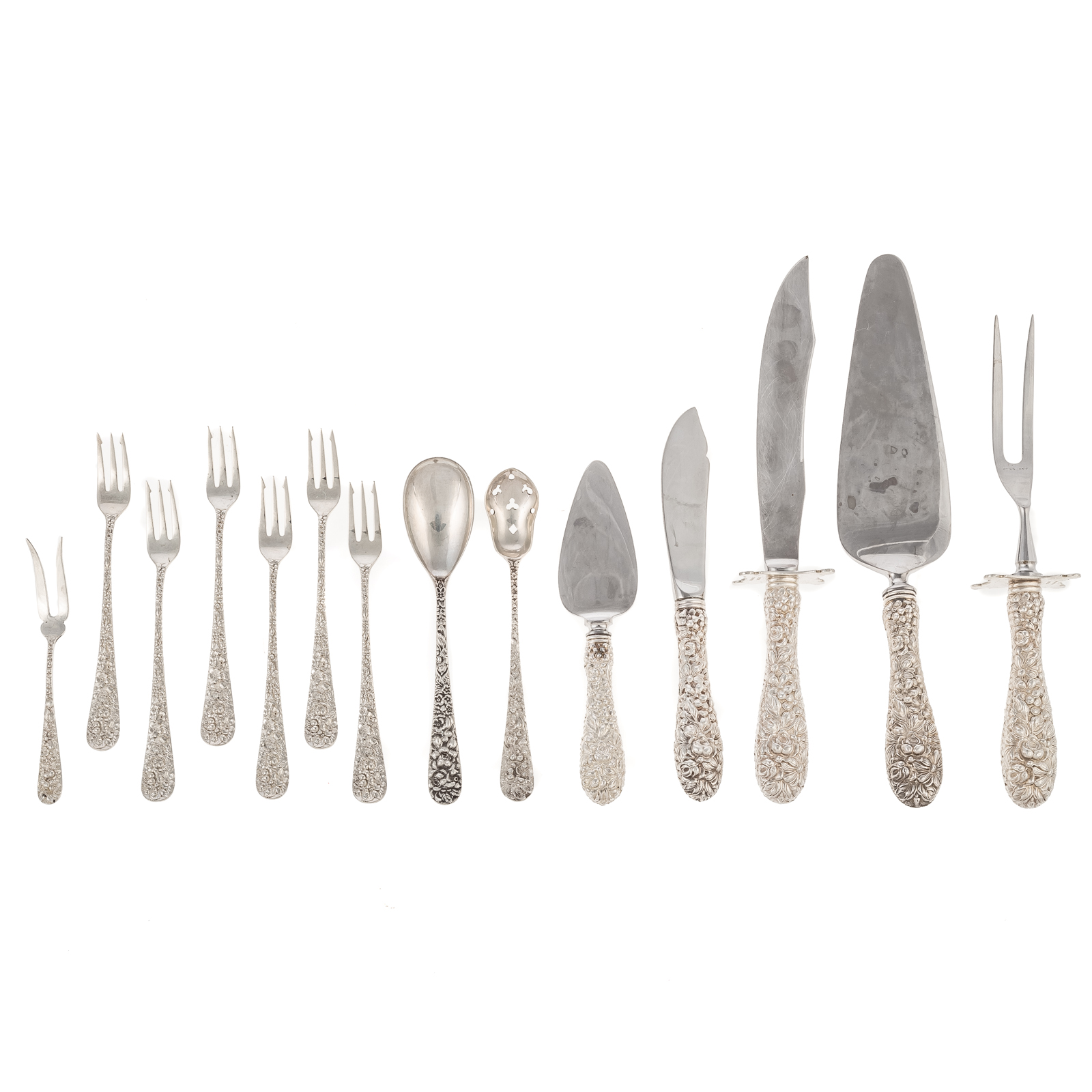 Appraisal: STIEFF STERLING ROSE FLATWARE SERVING PIECES Including six seafood forks