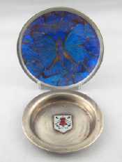 Appraisal: A silver pin tray with enamelled shield marked Windsor Forest