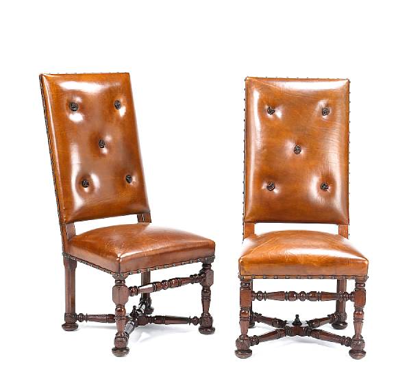 Appraisal: A set of twelve Louis XIV style walnut and leather