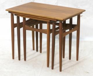 Appraisal: Set Three Danish Nesting Tables Banded Teak Side Tables B