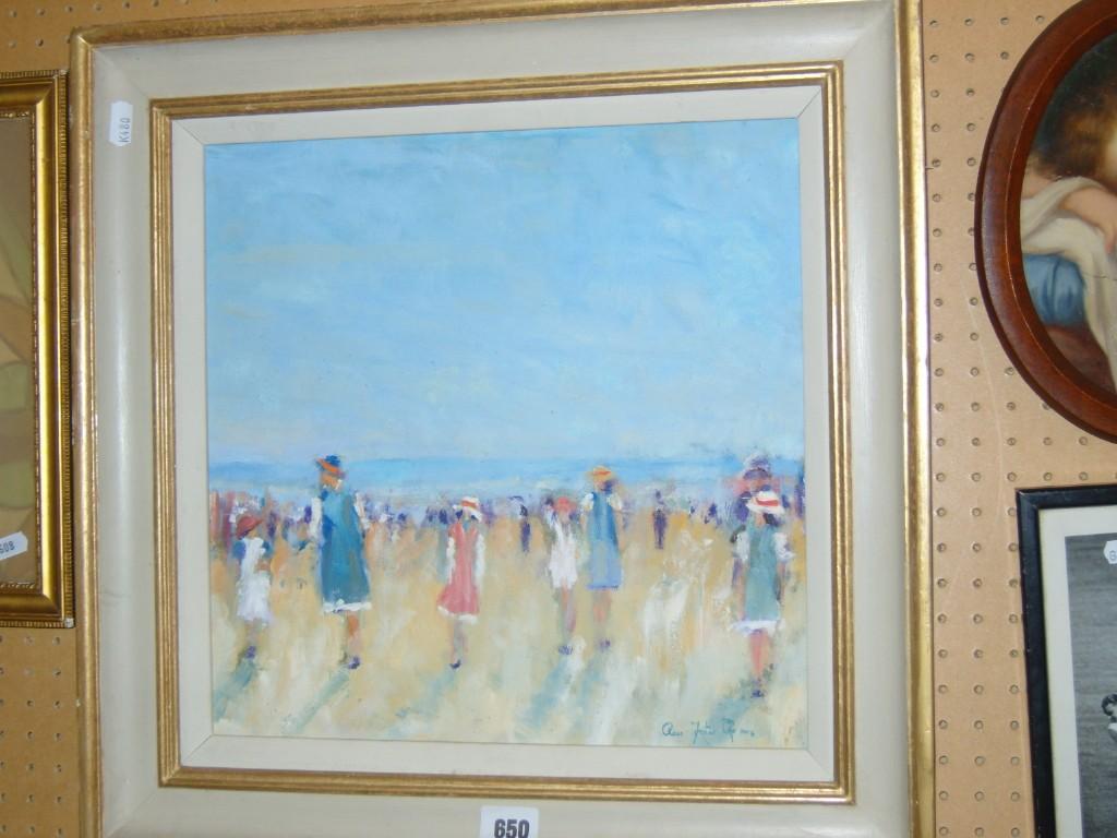 Appraisal: An oil painting on board of a beach scene with