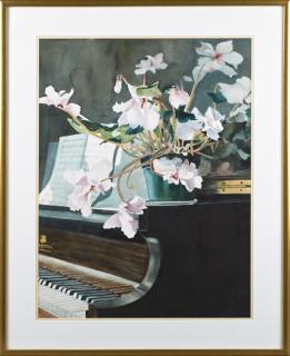 Appraisal: Carolyn H Pederson Flowers on the Piano th c watercolor