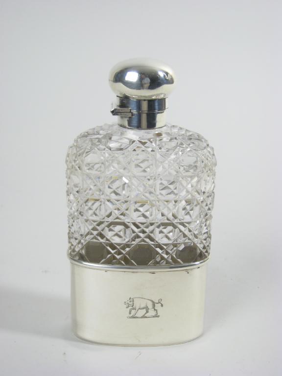 Appraisal: A Victorian silver and cut glass Hip Flask engraved crest