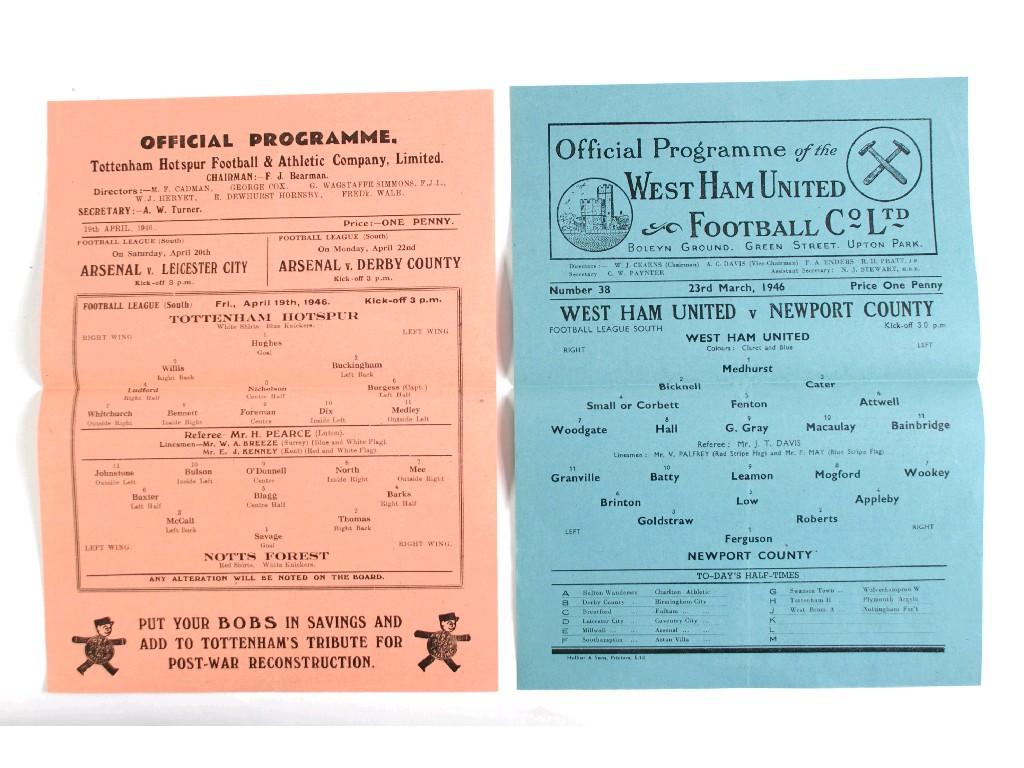 Appraisal: WEST HAM UNITED v NEWPORT COUNTY SINGLE SHEET and Spurs