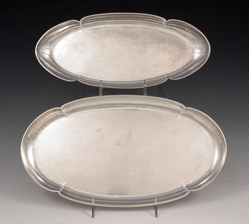 Appraisal: ARTS CRAFTS KALO STERLING SERVING TRAYS pieces in oval form