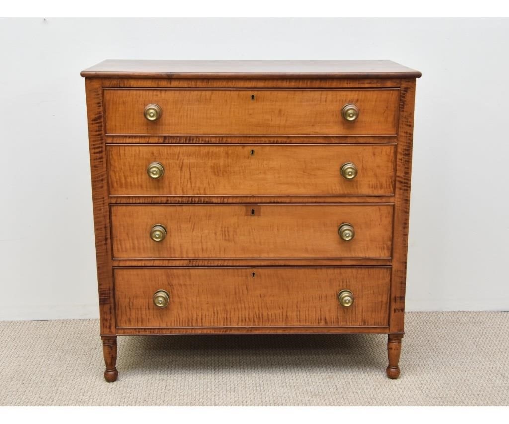 Appraisal: Figured maple and cherry -drawer American Sheraton chest early th