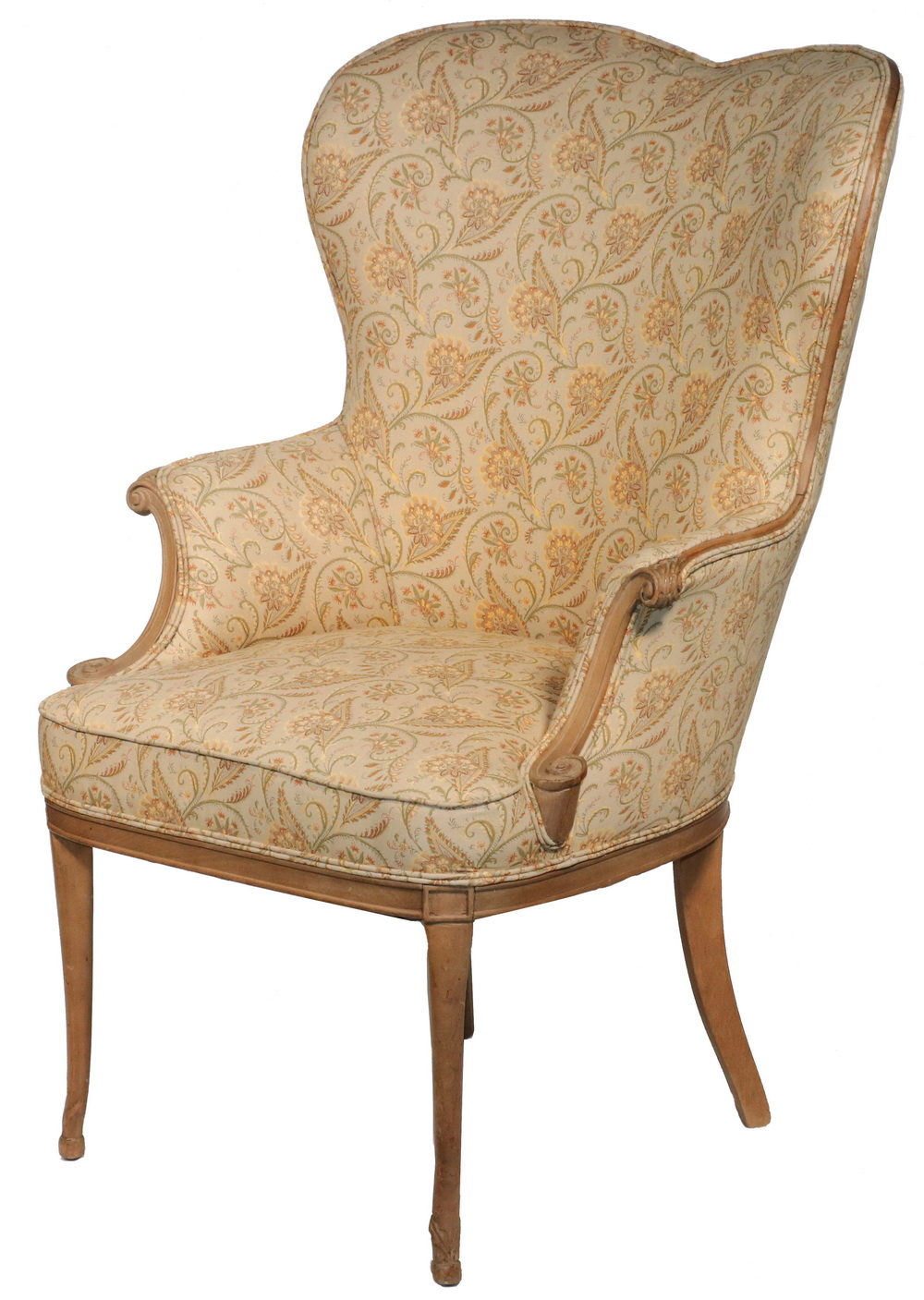 Appraisal: FRENCH UPHOLSTERED ARMCHAIR French Art Deco Armchair with shaped back