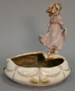 Appraisal: Amphora Turn Teplitz figural hand painted dish ht in wd